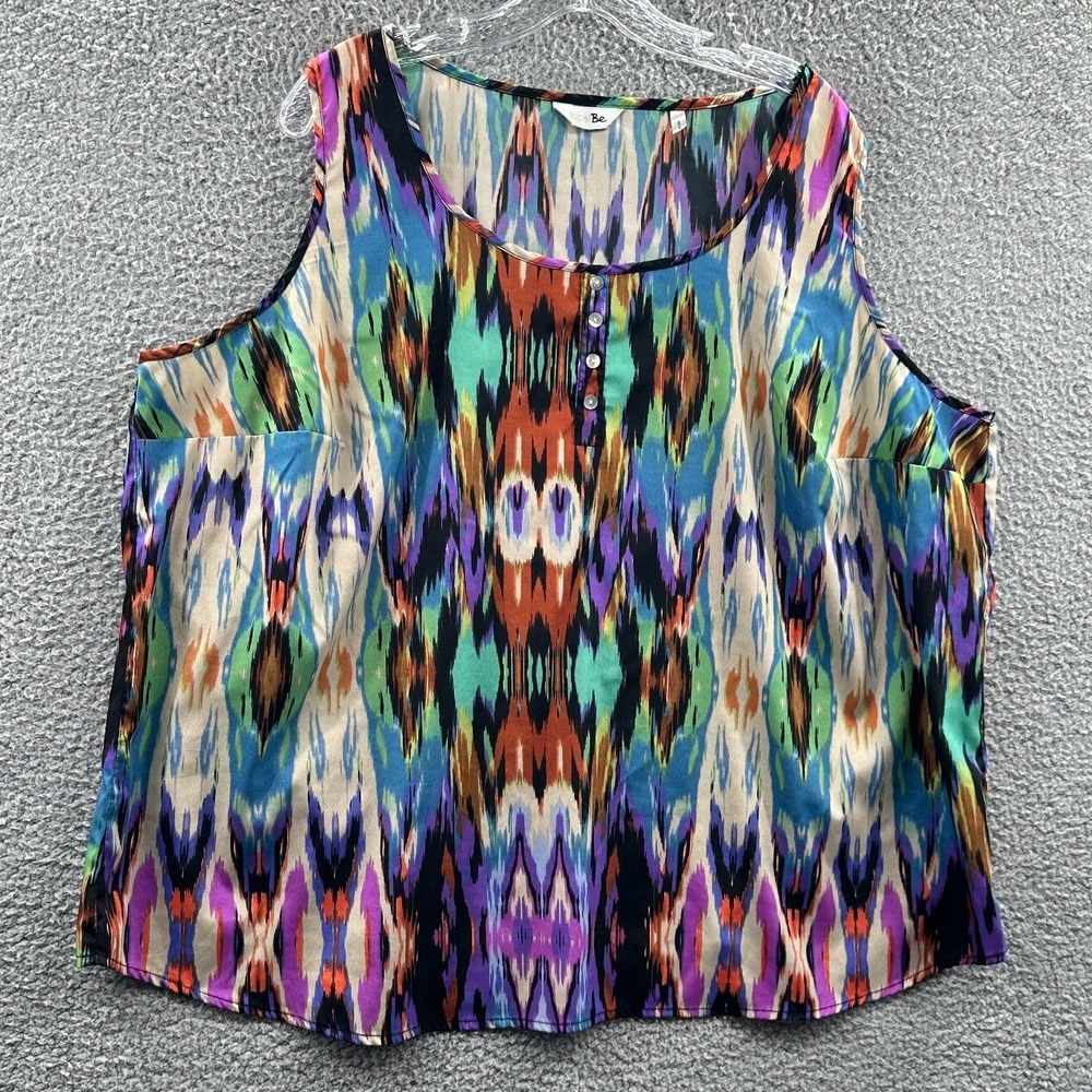 Womens Abstract Artsy Sleeveless Blouse 24 Multicolor Tribal Flowy Woven Casual